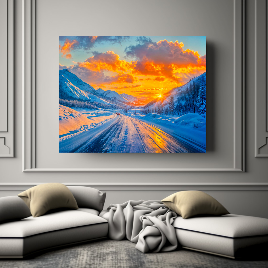 Poster: Roads at Sunset in Winter Through Mountains - immagine 2