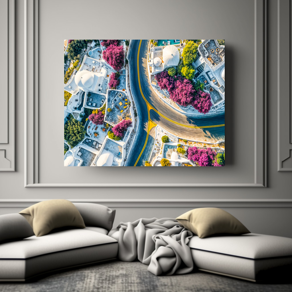 Poster: Greek Mountain Village Street with Bougainvillea - immagine 2