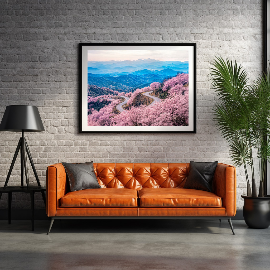 Poster: Roads Through Mountain Landscape with Blooming Cherry Trees – Image 2