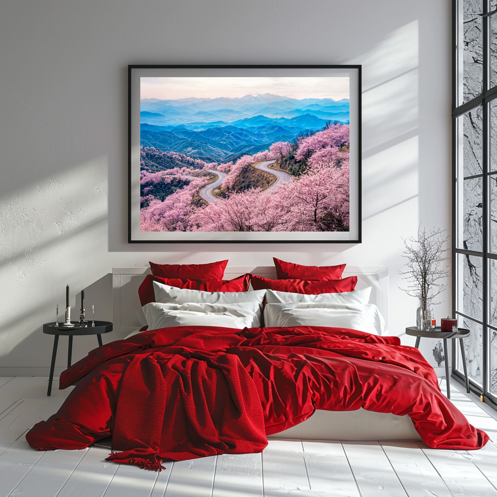 Poster: Roads Through Mountain Landscape with Blooming Cherry Trees – Image 3