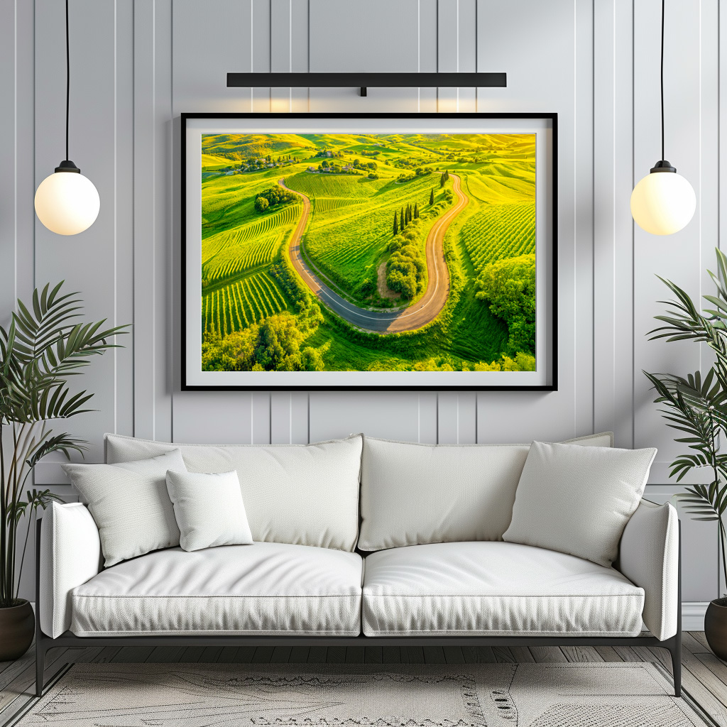 Poster: Winding Roads Through Vineyards and Cypress Trees