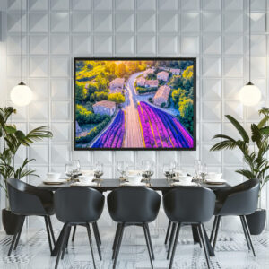 Poster: Village with Lavender Fields and Winding Roads