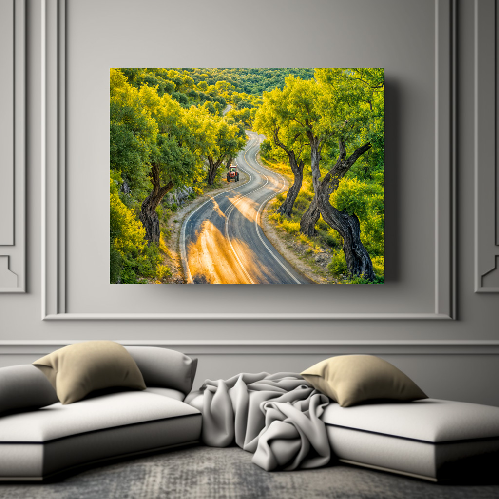 Poster: Olive Grove with Old Tractor at Evening Road - Imagen 2