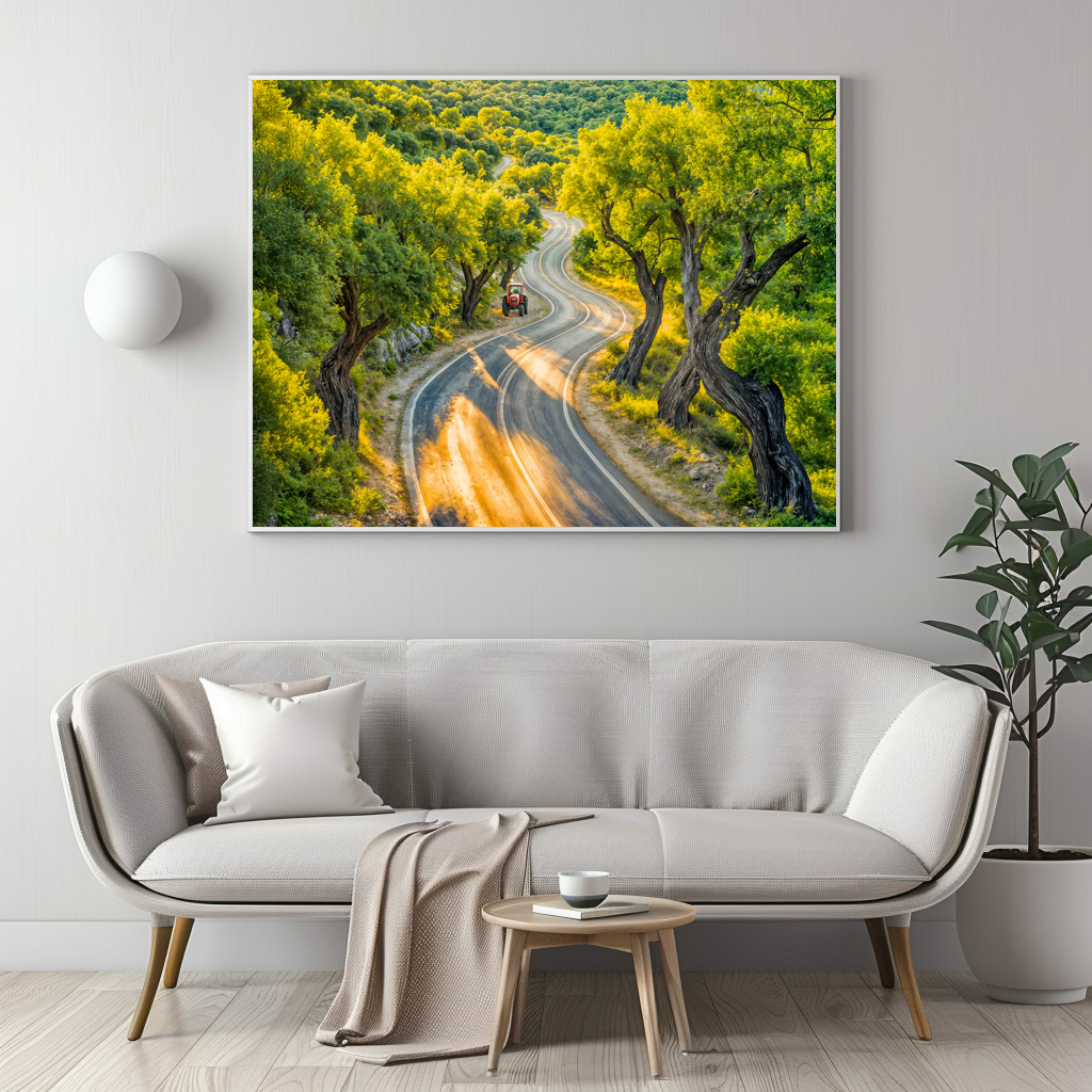 Poster: Olive Grove with Old Tractor at Evening Road - Imagen 3