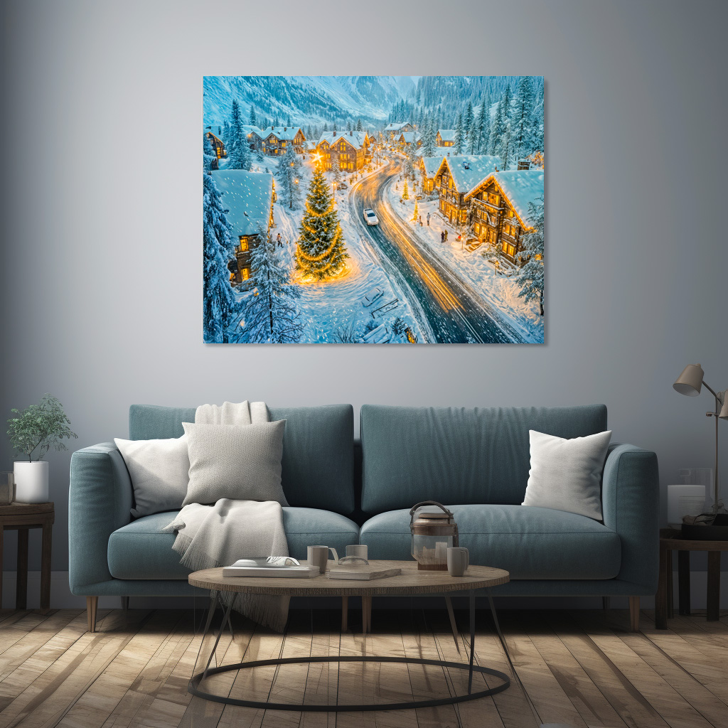 Poster: Winter Mountain Village with Christmas Decorations – Image 2