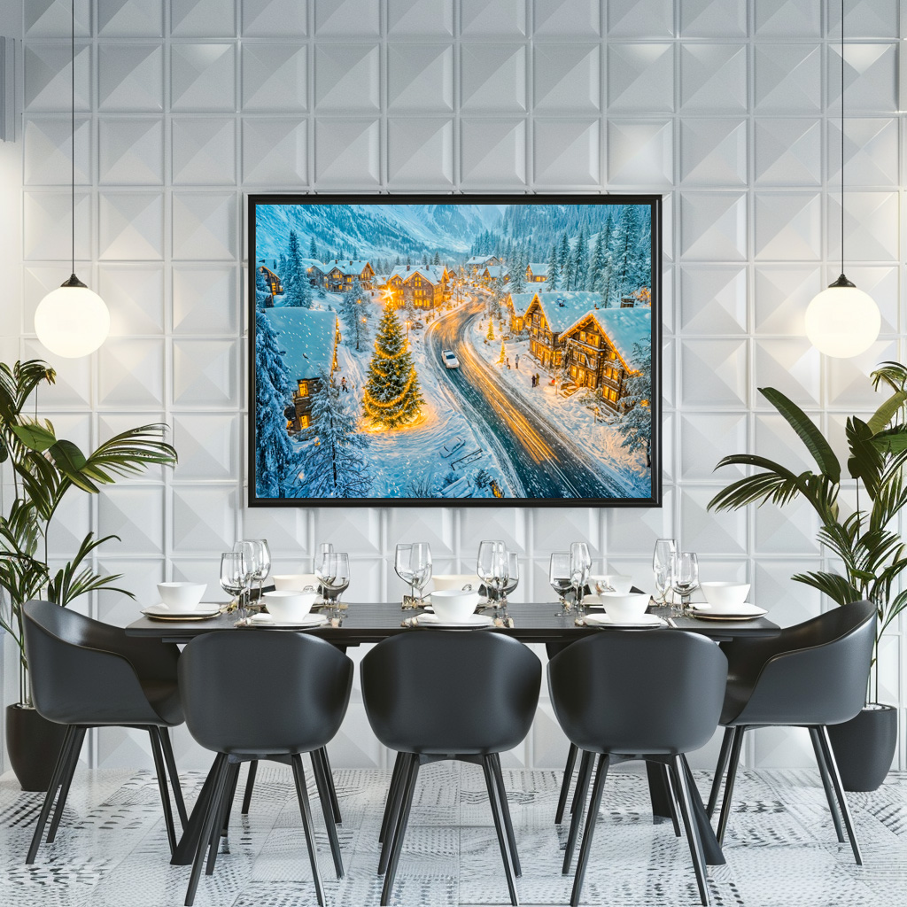 Poster: Winter Mountain Village with Christmas Decorations – Image 3