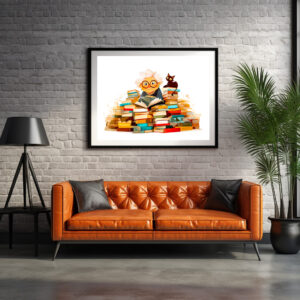 Poster: Senior woman reading in books with cheerful expressions