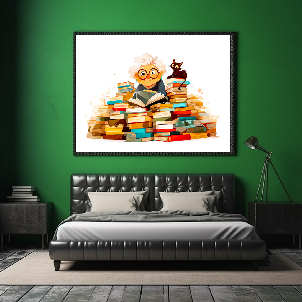 Poster: Senior woman reading in books with cheerful expressions – Image 2