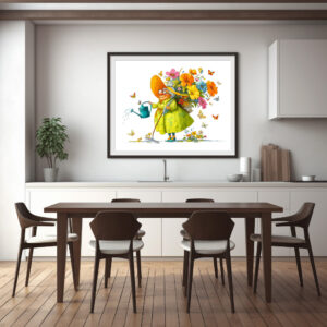 Poster: Funny illustration of grandma gardening with flowers