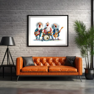 Poster: Funny illustration of seniors playing rock music