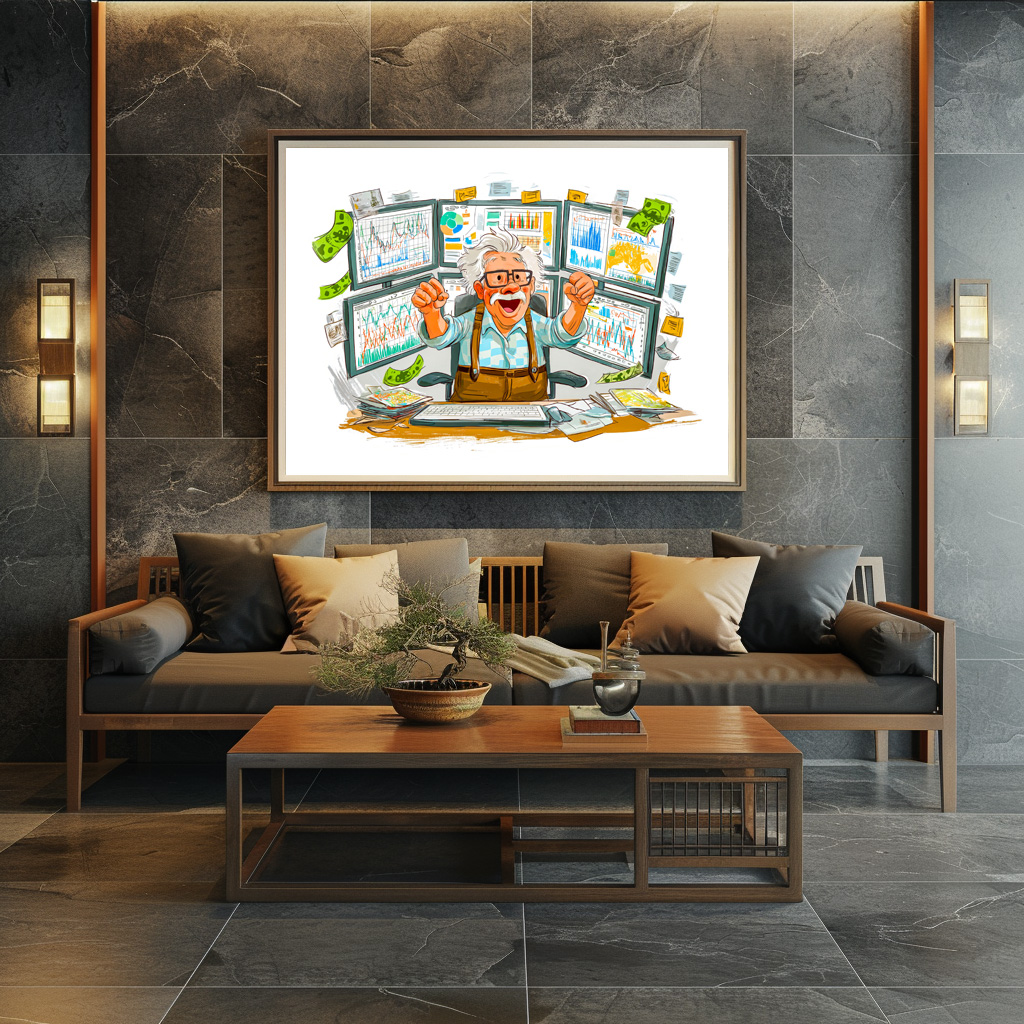 Poster: Elderly man celebrating stock market success joyfully - Image 3