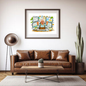 Poster: Elderly man celebrating stock market success joyfully