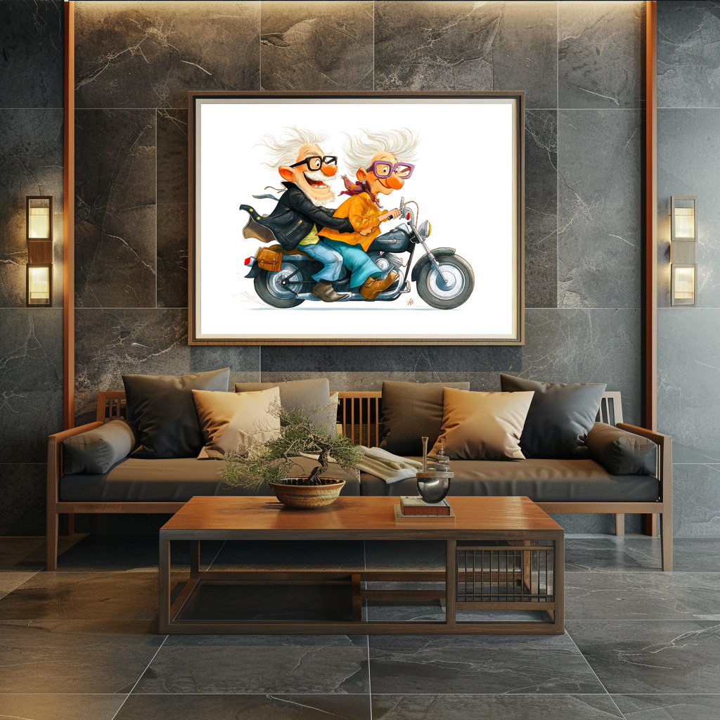 Poster: Funny illustration of seniors riding motorcycle - Imagen 2