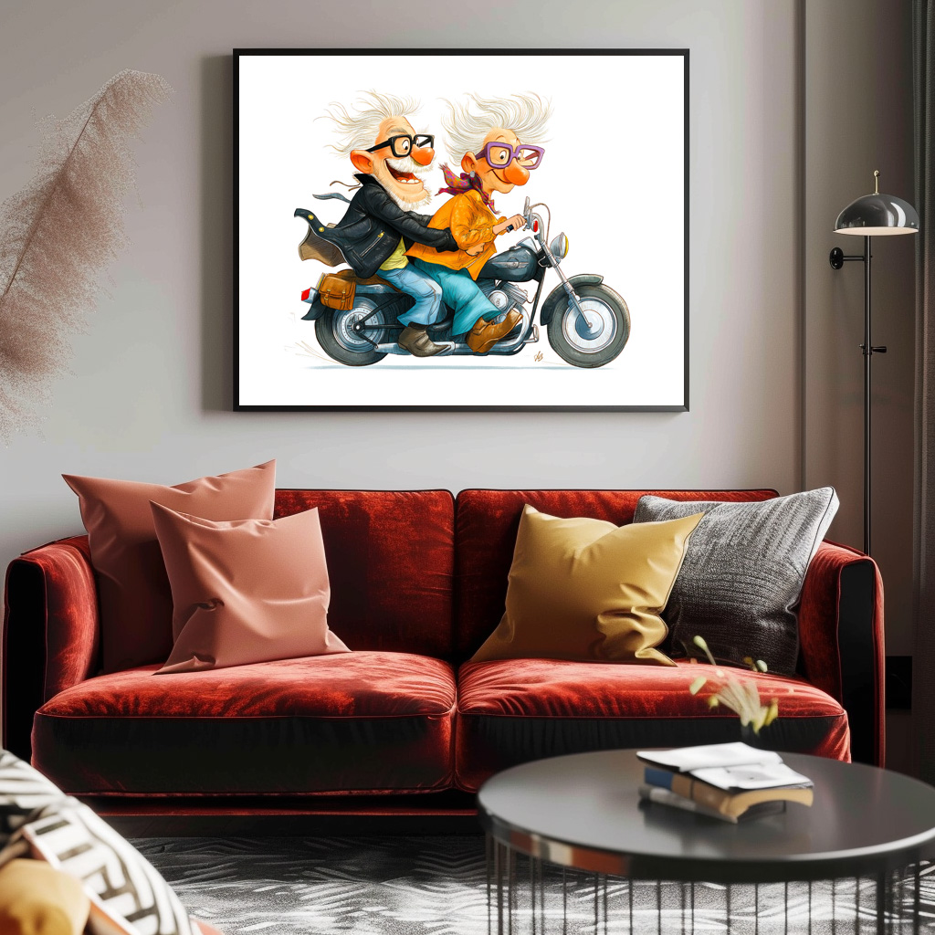 Poster: Funny illustration of seniors riding motorcycle - Imagen 3