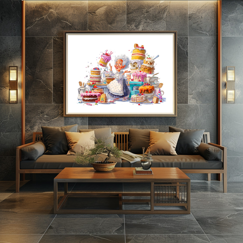 Poster: Funny illustration of grandma baking cakes - Imagen 3