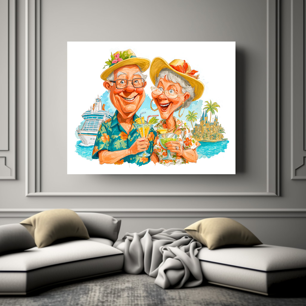 Poster: Elderly couple enjoying cocktails at tropical beach happily – Image 2