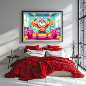 Poster: Grandpa lifting weights making sports