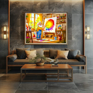 Poster: Grandpa painting creatively on canvas