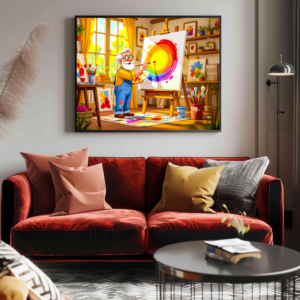 Poster: Grandpa painting creatively on canvas – Bild 2