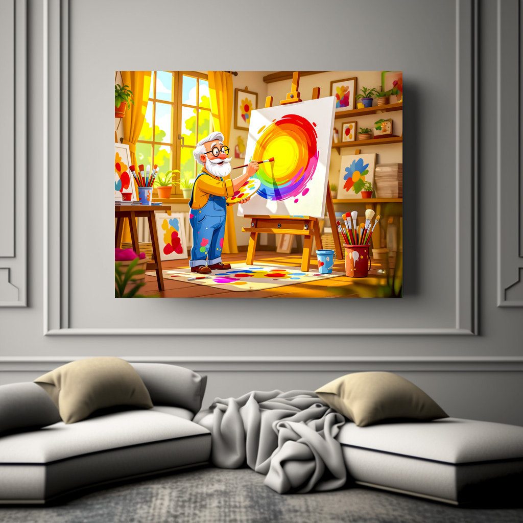 Poster: Grandpa painting creatively on canvas – Bild 3
