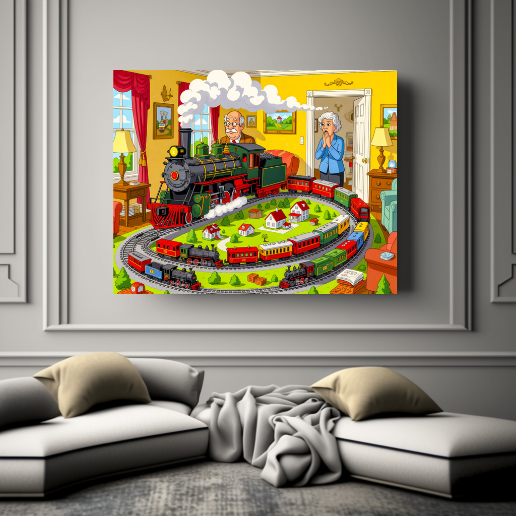 Poster: Grandpa with steam train on huge model railway – Bild 2