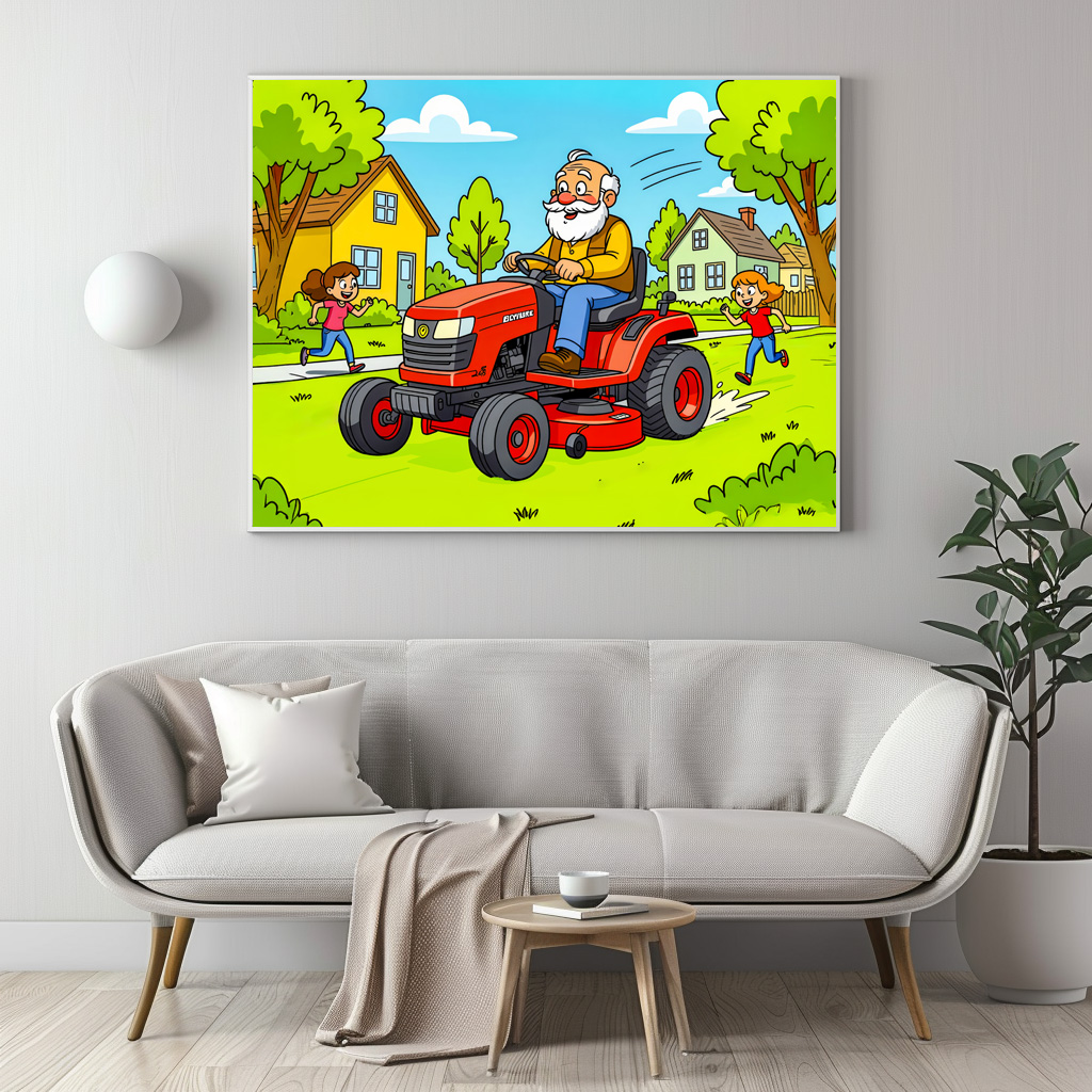 Poster: Grandpa mowing the lawn on a ride-on tractor - Image 2