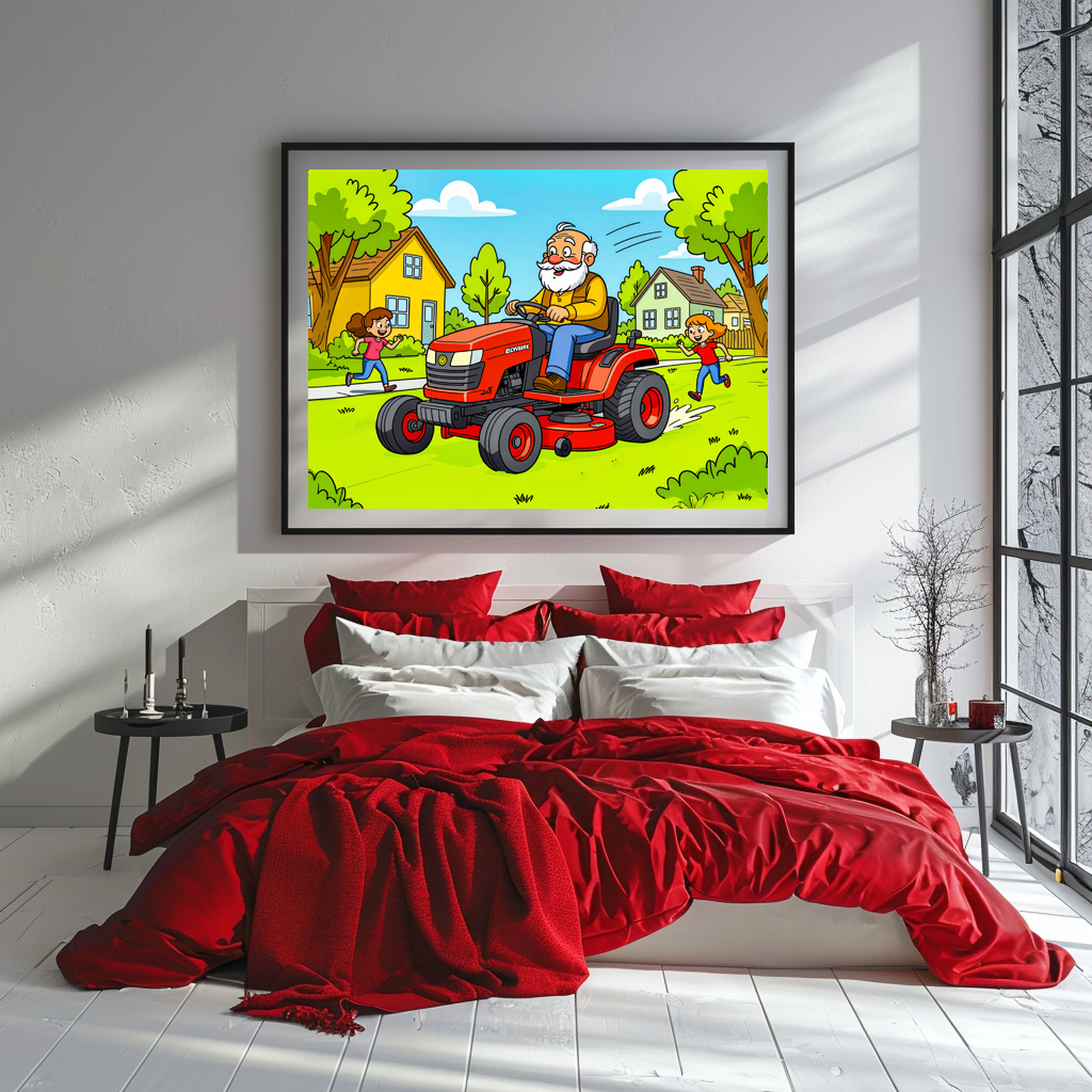 Poster: Grandpa mowing the lawn on a ride-on tractor - Image 3