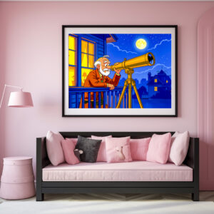 Poster: Grandpa Stargazing with Telescope