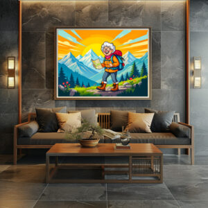Poster: Grandmother Hiking Illustration