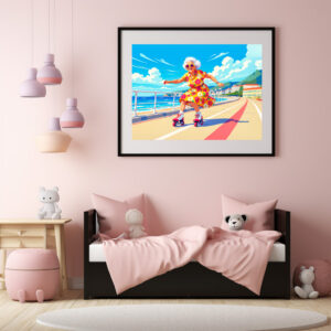 Poster: Grandmother Roller Skating Illustration