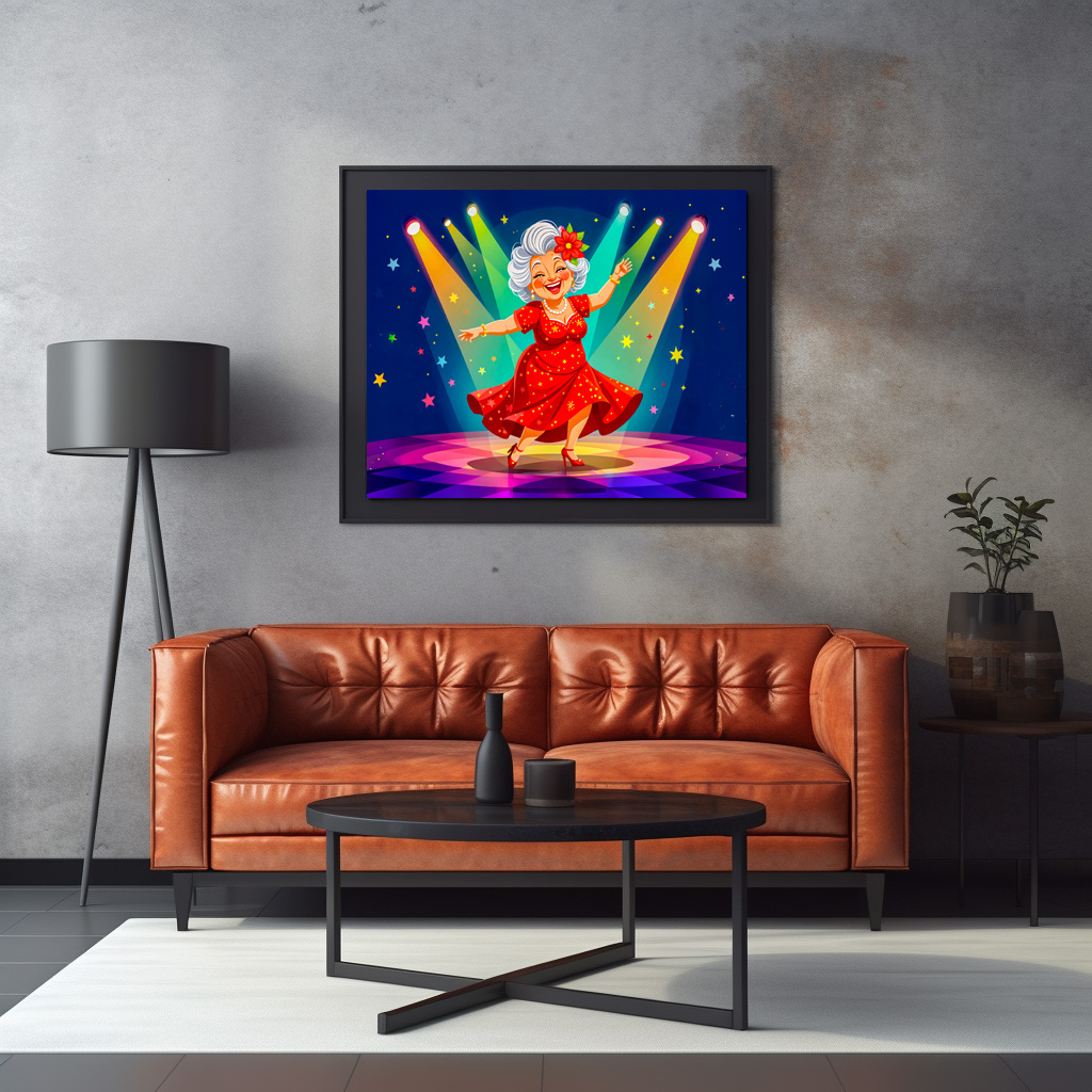 Poster: Grandmother Dancing on Stage Illustration