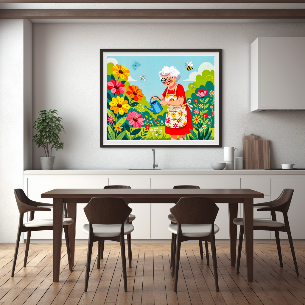 Poster: Grandmother Watering Garden Illustration - immagine 3