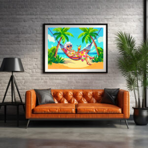 Poster: Grandmother in Hammock with Cocktail Illustration