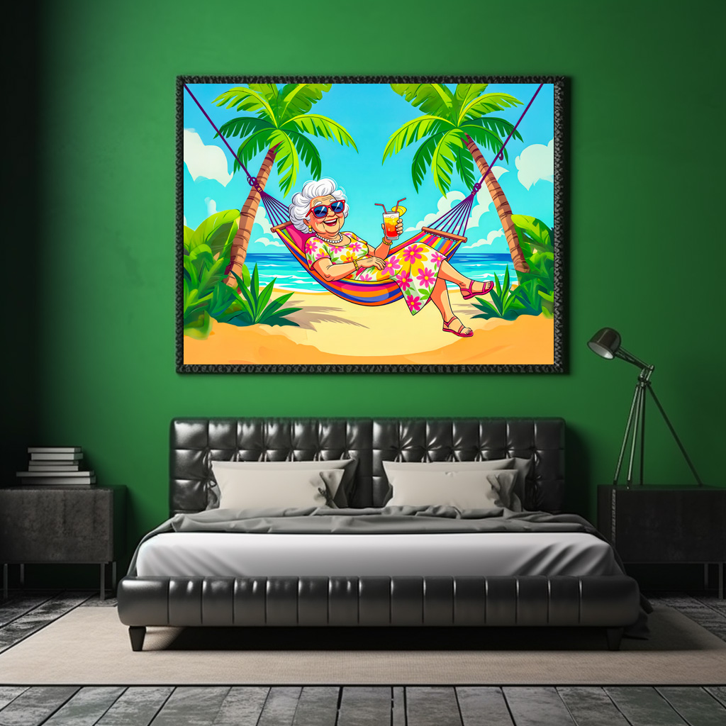 Poster: Grandmother in Hammock with Cocktail Illustration - Image 2
