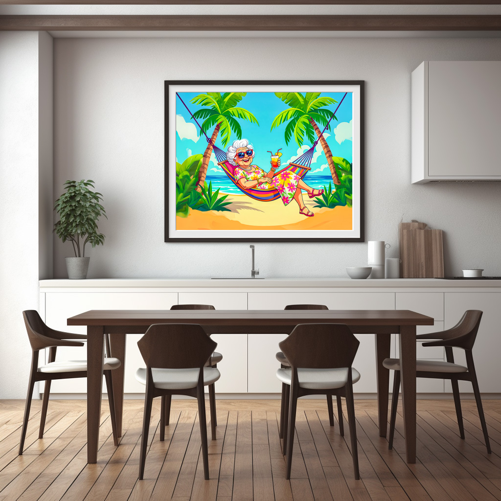 Poster: Grandmother in Hammock with Cocktail Illustration - Image 3