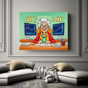 Poster: Grandmother Stock Trading Illustration
