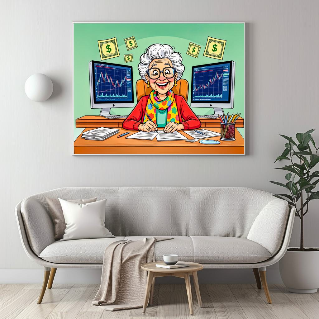 Poster: Grandmother Stock Trading Illustration - Imagen 2