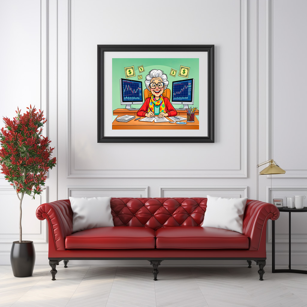 Poster: Grandmother Stock Trading Illustration - Imagen 3