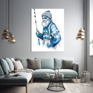 Poster: Elderly Sailor Standing Calm Holding Fishing Rod
