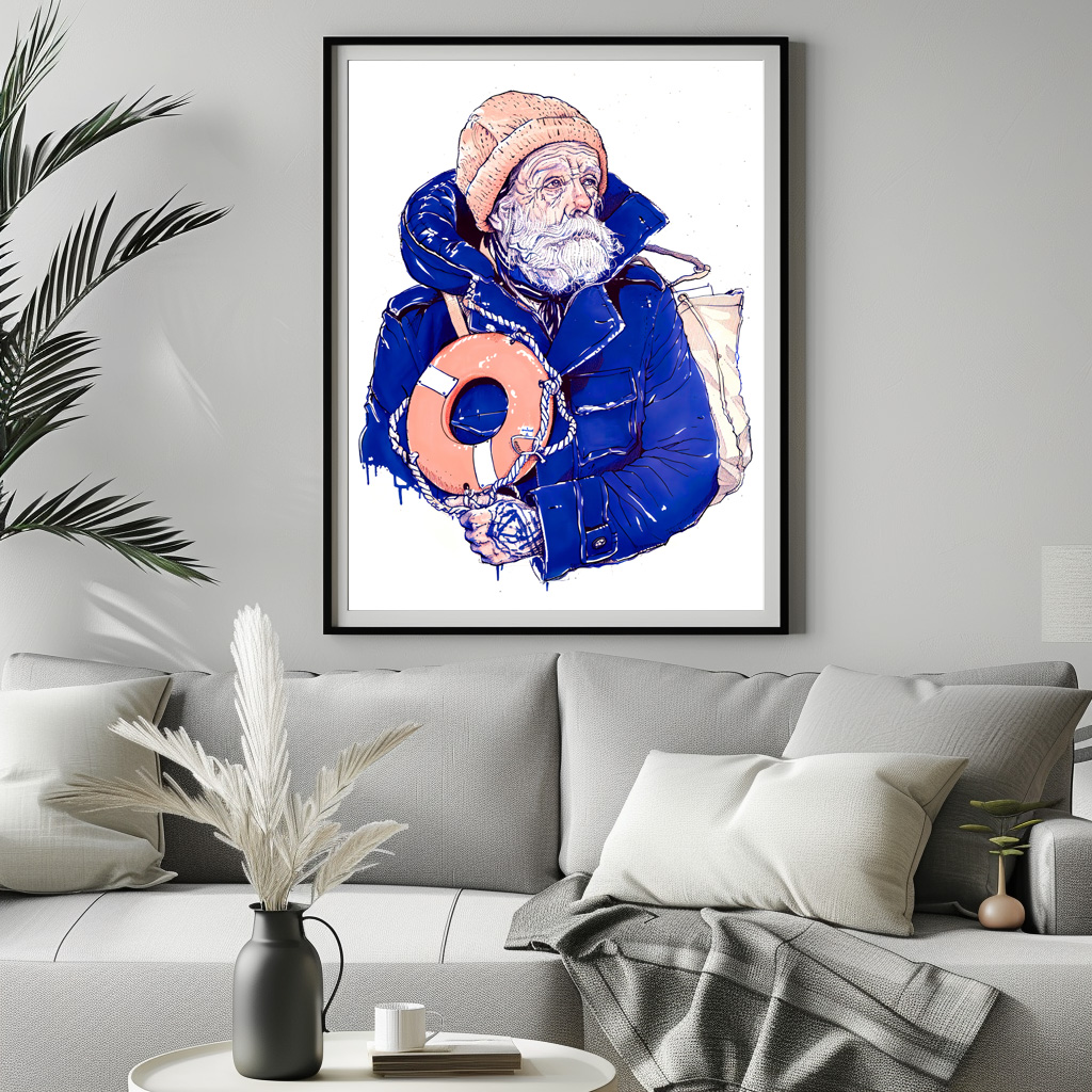 Poster: Sailor Holding Lifebuoy Wearing Orange Knit Cap – Bild 2