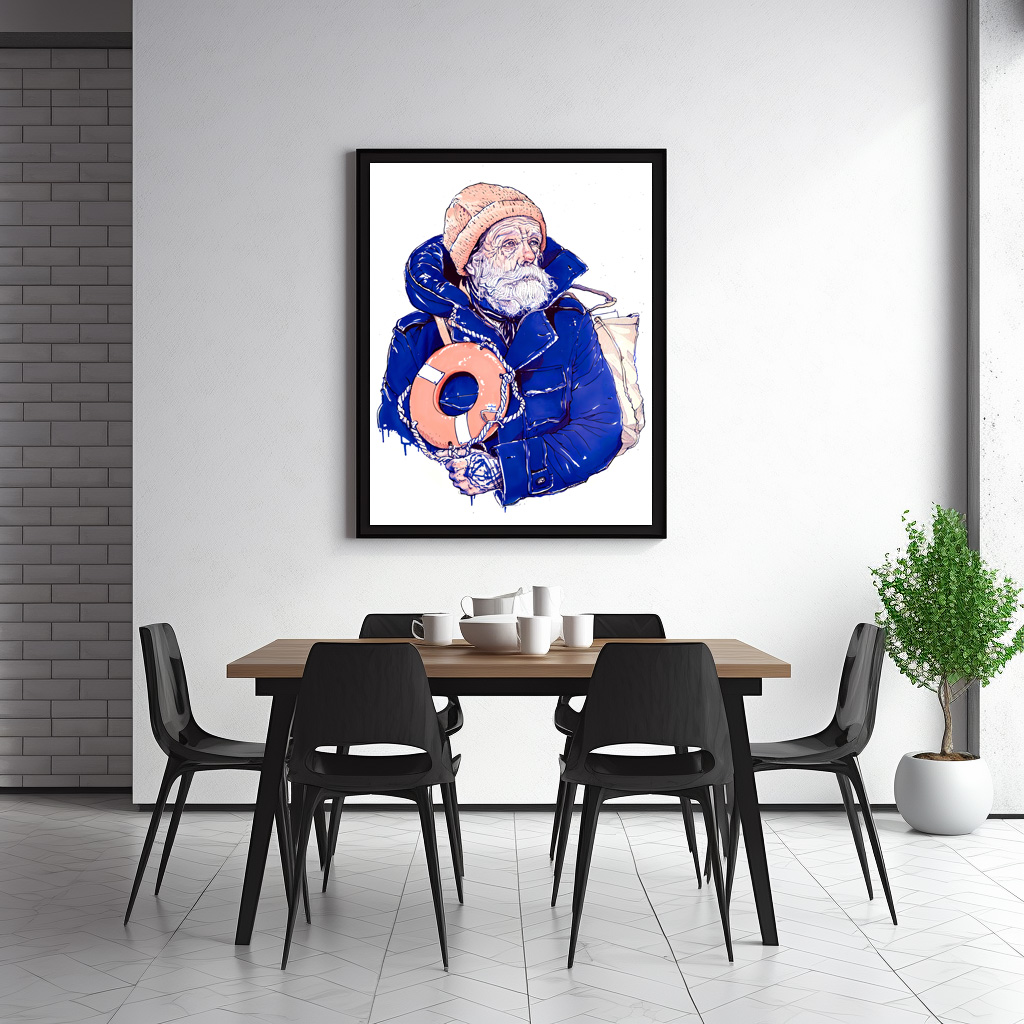 Poster: Sailor Holding Lifebuoy Wearing Orange Knit Cap – Bild 3
