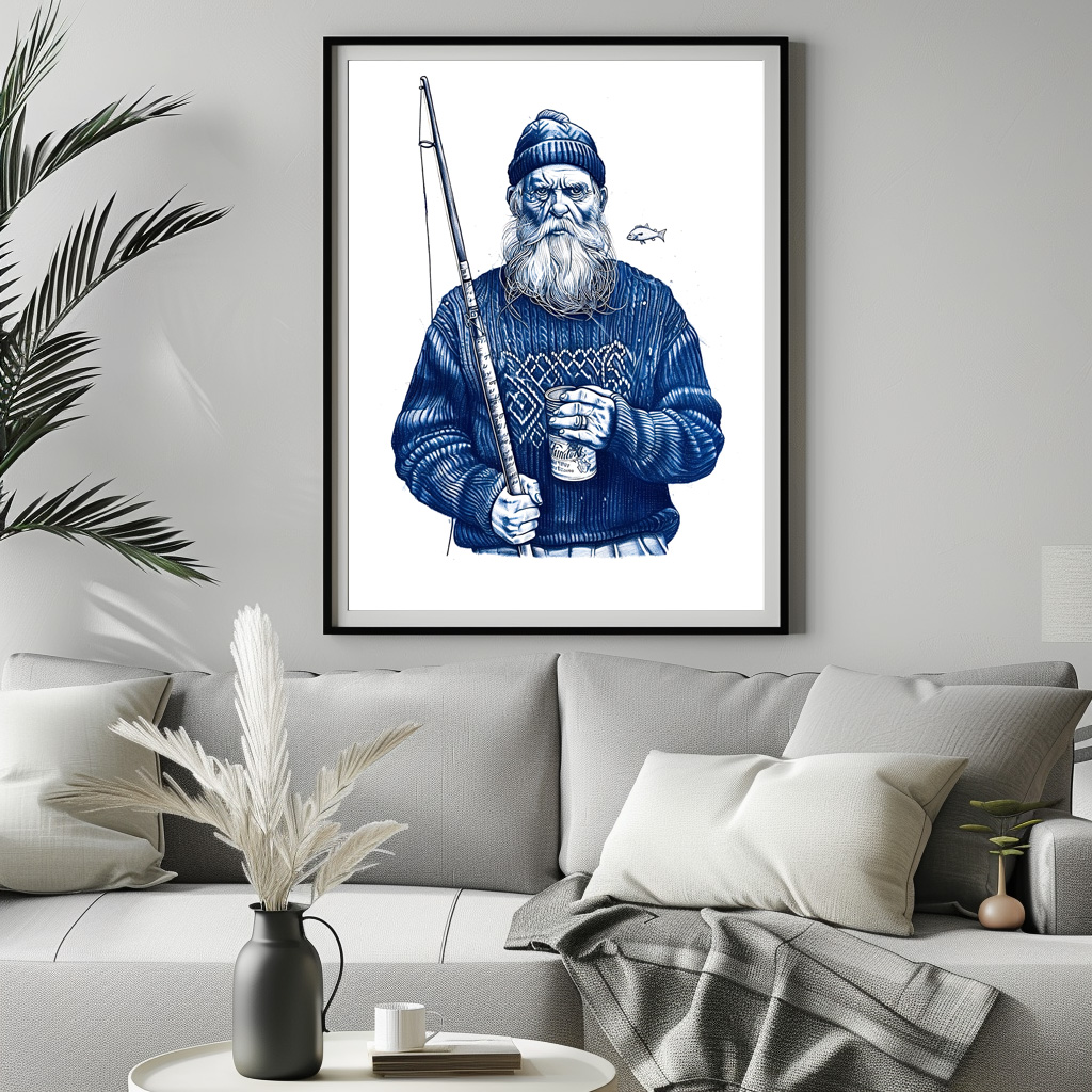 Poster: Elderly Sailor Holding Fishing Rod And Mug