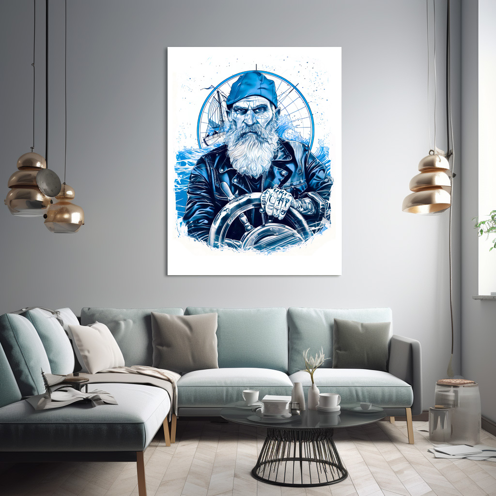 Poster: Sailor Steering Ship Wheel In Maritime Setting