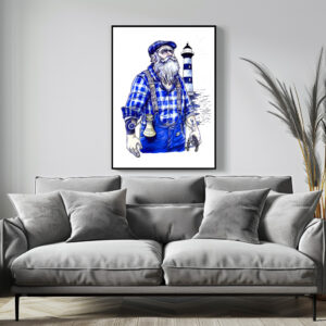 Poster: Sailor Holding Bell Standing Near Coastal Lighthouse