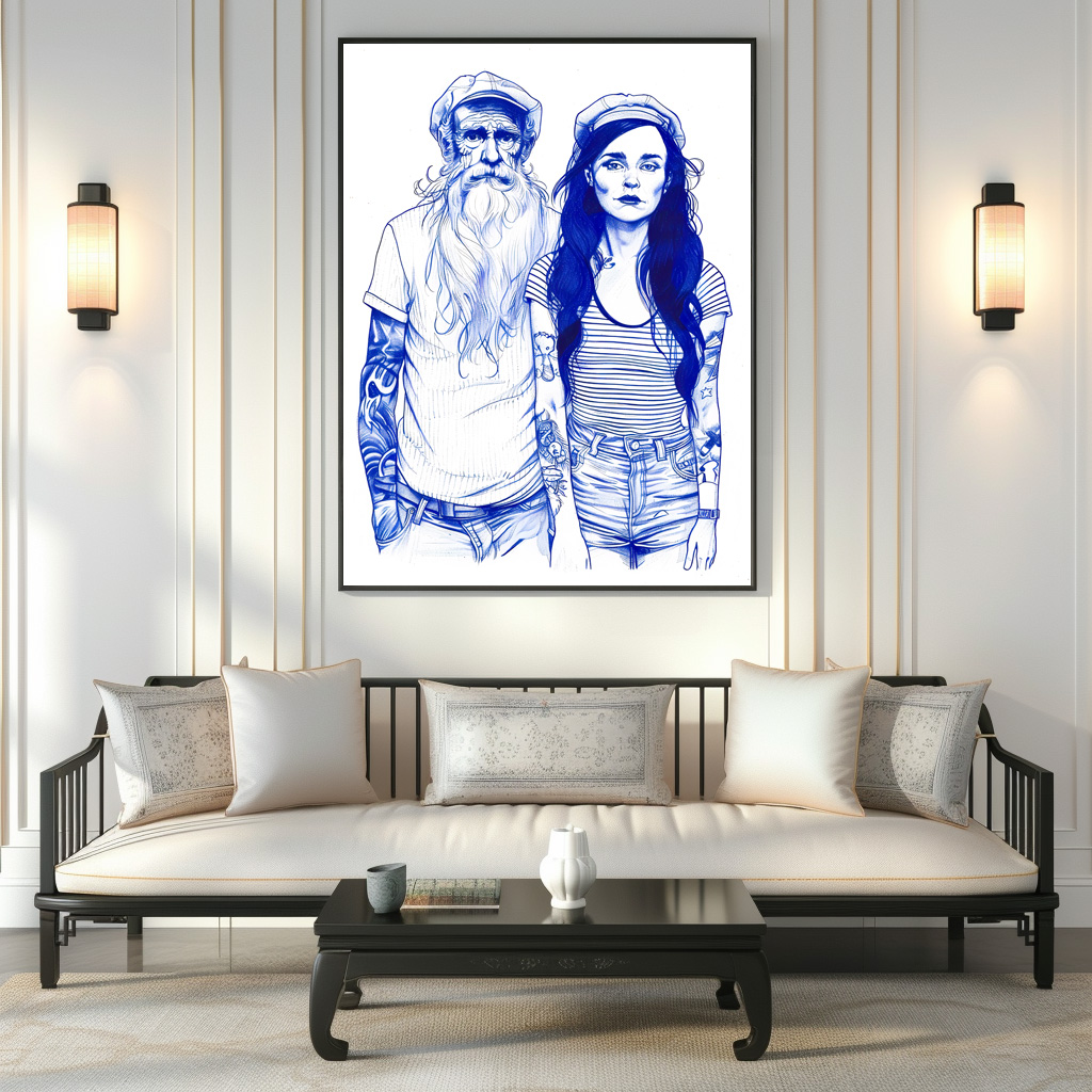 Poster: Sailor Standing Beside Tattooed Woman In Portrait