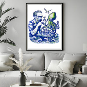 Poster: Sailor Playing Chess With Large Curious Octopus