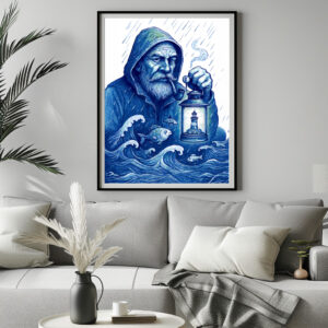 Poster: Sailor Holding Lantern While Fish Holds Umbrella