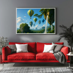 Poster: Heißluftballons reisen durch schwebende Inseln