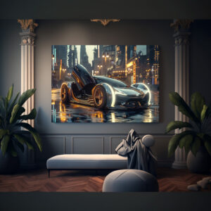 Poster: Futuristisches Luxusauto in Neonstadt