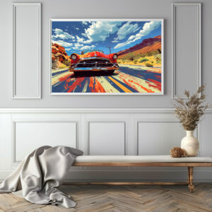 Poster: Roter Oldtimer auf Route 66